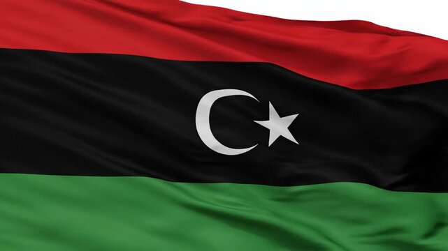 Libya Flag Waving in the Wind Outdoors During Daytime, Showing Red, Black, and Green Stripes