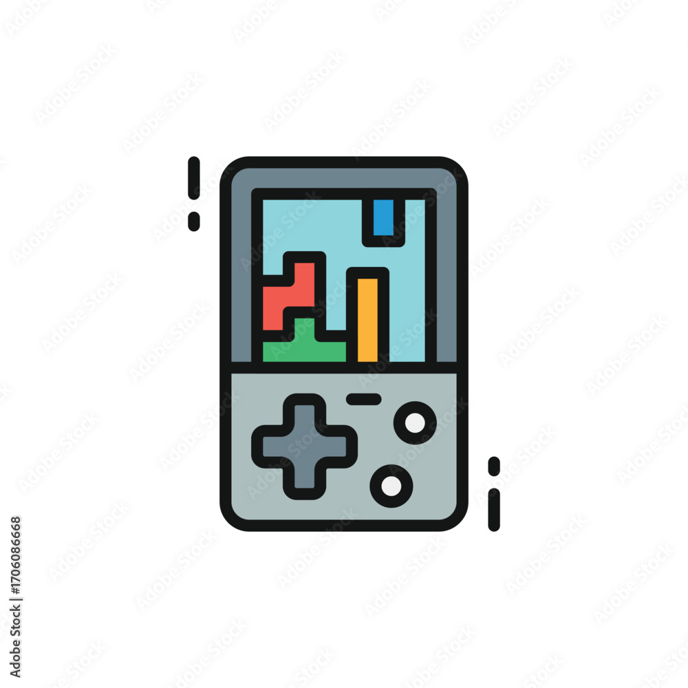 Poster a handheld console displays colorful block formations with control buttons beneath the screen