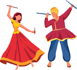 dandiya couple wearing indian traditional dress isolated on a transparent background 