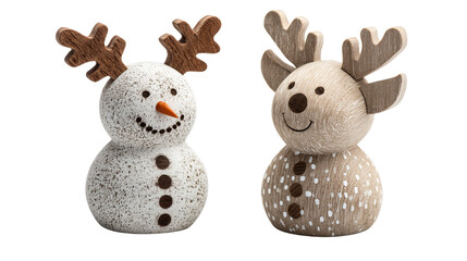 Small ceramic reindeer Christmas ornament with antlers, adorable holiday on transparent png background. Ai generated