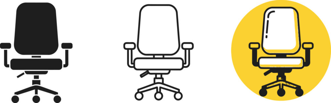 Office Chair Icons Set, Ergonomic Design, Adjustable, Rolling,