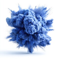 A swirling mass of vibrant blue powder suspended in air, resembling a cloud or explosion, against a clean white backdrop