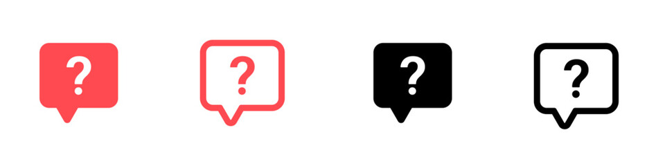 question mark icon button in speech bubble. faq sign, customer support and support sign or ask and help signs with red question icon symbol - Frequently Ask Question vector Illustration