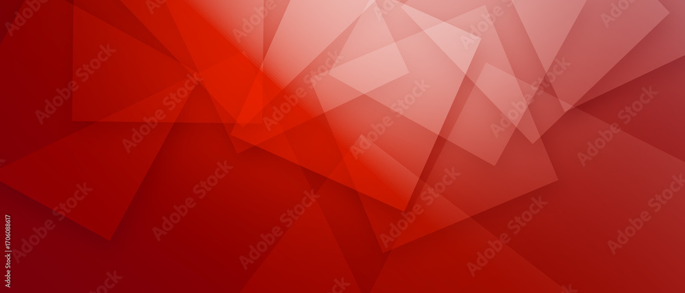 Poster abstract red background with layers of transparent shapes in random pattern