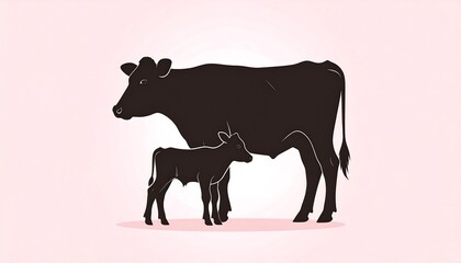 Silhouette of a cow and calf
