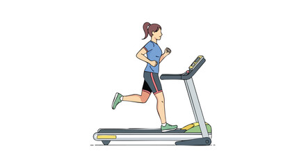 Young woman in blue sportswear running on a treadmill for a cardio workout.