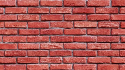 Obraz premium A sturdy red brick wall showcases a consistent pattern of bricks arranged tightly together. The surface is textured and well-maintained, reflecting natural light effectively.