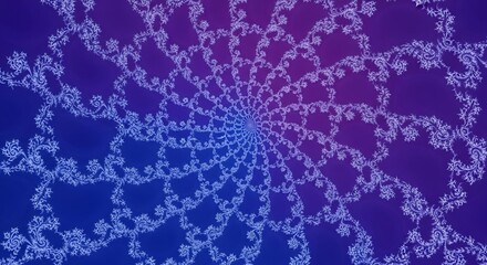 Abstract fractal pattern with swirling shapes and gradient background of blue and purple hues