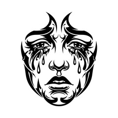 Crying woman tears face sorrow grief emotion abstract silhouette vector illustration