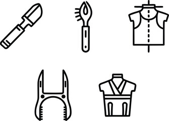 Fototapeta premium Sewing and Tailoring Tools | Dress Form, Seam Ripper, Tracing Wheel | Line Art Vector | Black and White Illustration.