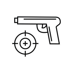 Black and white drawing of a gun with a crosshair aiming target