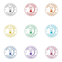 Anti aging formula cosmetics icon isolated on white background. Set icons colorful