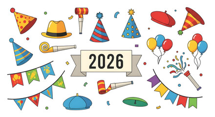 Festive Party Elements Collection for 2026 New Year Celebration