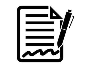 Pen Signing a Contract Icon with Signature and Paper Symbol Isolated on White Background for Graphic and Web Design