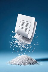 Secure Disposal Concept - Paper Document Icon Being Shredded From Above, Cybersecurity and Data Protection Symbolism with Copy Space