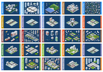 Modular city buildings representing urban infrastructure development growing