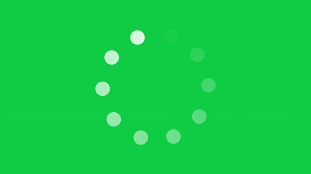 Circular loading spinner on green screen with fading dots. Loading icon animation
