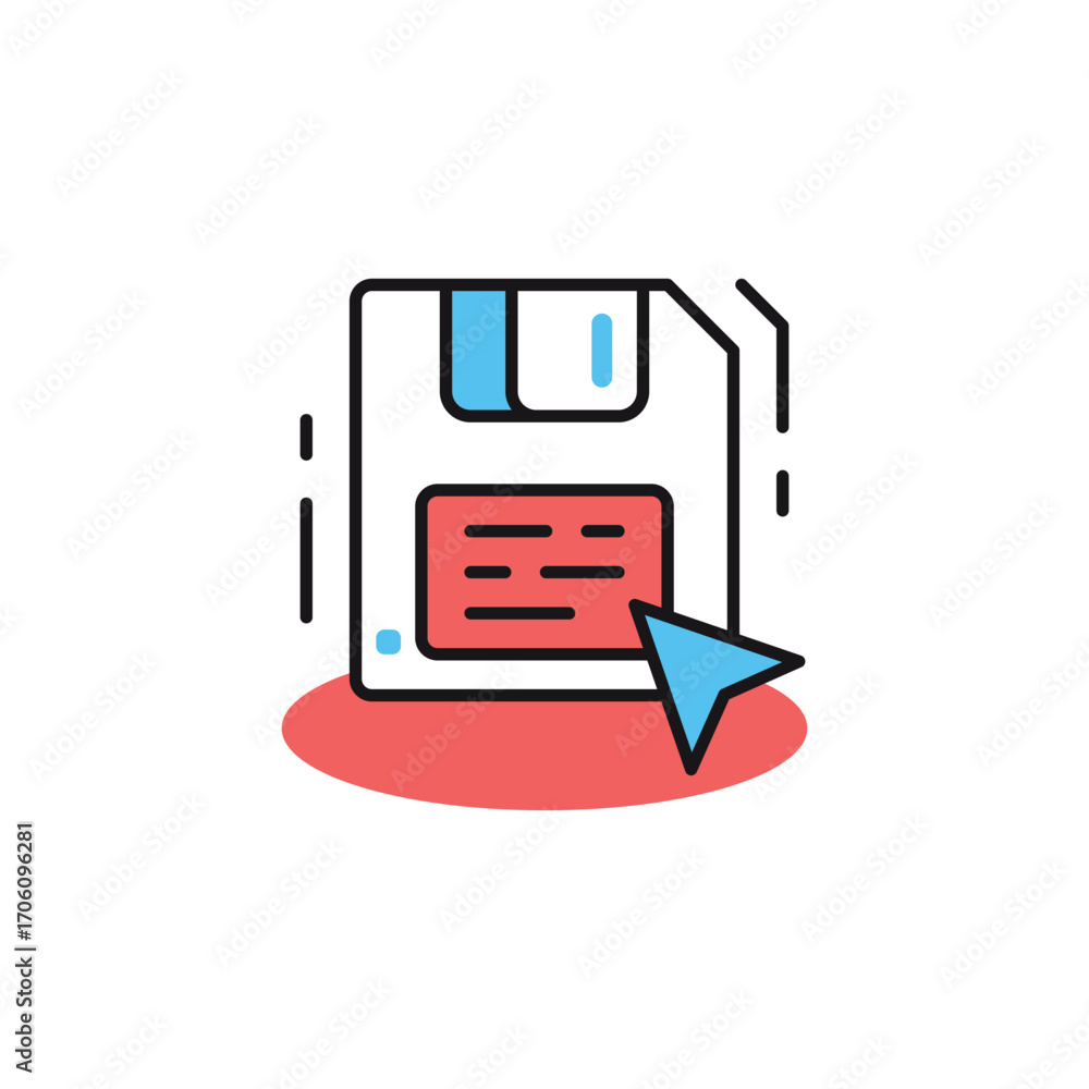 Fototapete floppy disk icon with a cursor hovering over it resting on a red oval