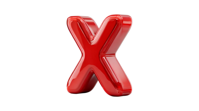 Glossy Red Letter X on Black Background