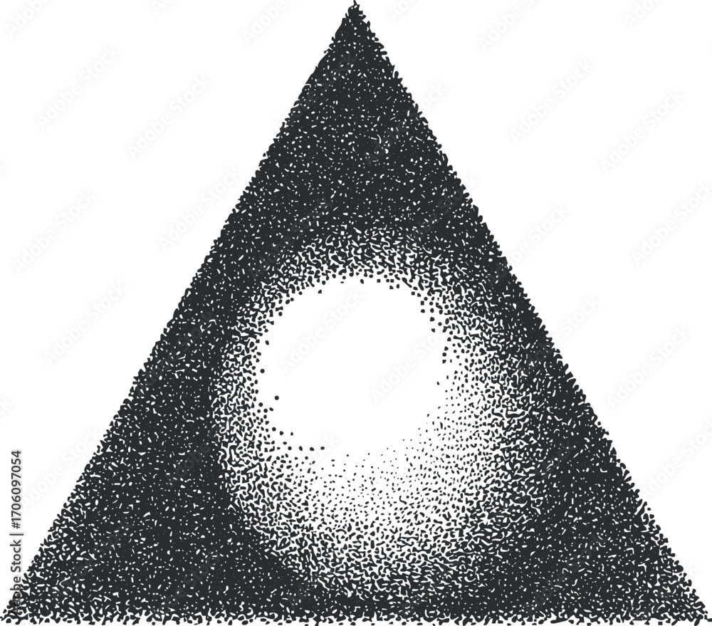 Poster abstract geometric design featuring a triangle with a circular dot pattern at its center.