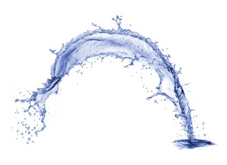 Graceful arc of splashing, clear liquid, elegantly poised against a pure white background, evoking fluidity and purity