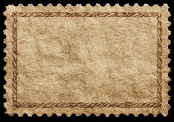 Rustic postage stamp style image with a textured paper filling and a braided border set against a black background, ideal for vintage design