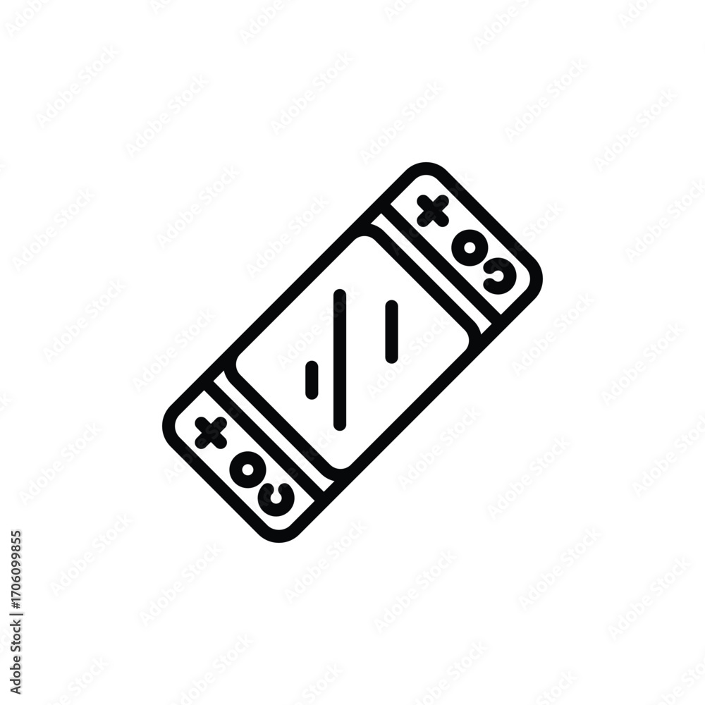 Poster outlined handheld gaming console with a screen and button controls