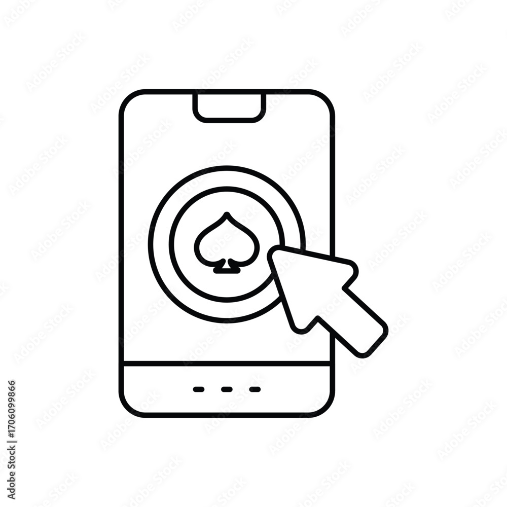 Poster phone screen displays spade inside a circle with cursor arrow indicating selection