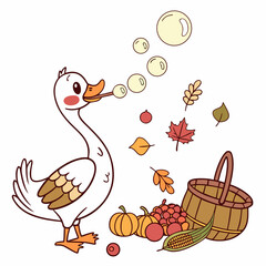 Cute Mischievous Goose, accessorized with blowing bubbles, in a Thanksgiving world – Harvest Blessings palette vector