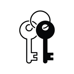 Vintage key trio overlapping in minimalist black and white style, symbolizing access, security, and unlocking potential on white background