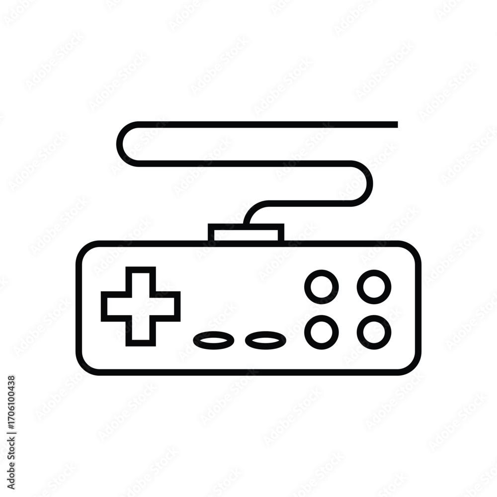 Poster the image is a simple line drawing of a classic gamepad with a directional pad four buttons and a co
