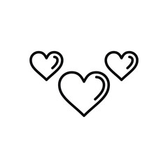The image shows three heart shapes with black outlines each containing a filled curved shape inside