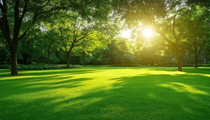 Obraz premium Enjoy A Green Park In The City During Sunny Days: Perfect For Exercise And Relaxation Among The Lush Grass And Trees.