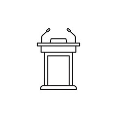 Podium with dual microphones for public speaking and presentations on a white background. EPS 10.
