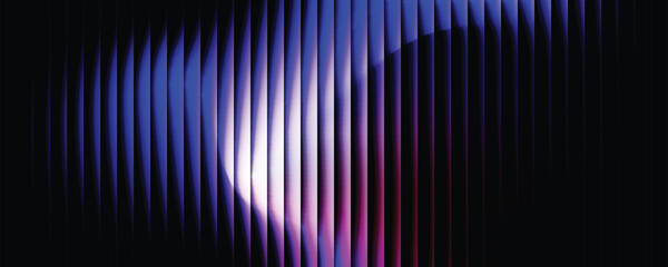 Striking ribbed glass background. Blue and purple gradient light effect. Reeded texture backdrop for web banner.