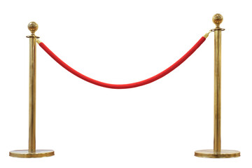 Golden barrier with red rope seamless line on a white background. Isolated