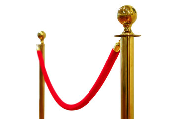 Golden barrier with red rope seamless line on a white background. soft focus Isolated