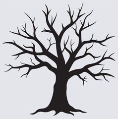 large dead tree silhouette vector art illustration, tree with roots