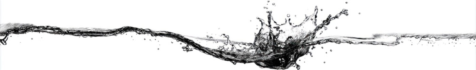 A black and white image of water splashing upward, the surface ruffled with ripples against a clear, bright backdrop, depicting motion and purity