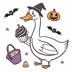 Creative SVG: Relaxed Goose with holding a cupcake in a Spooky Fun colored Halloween theme