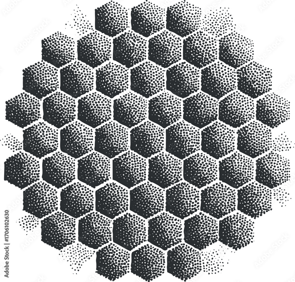 Poster a monochrome geometric pattern featuring a repeating hexagon design resembling a honeycomb structure