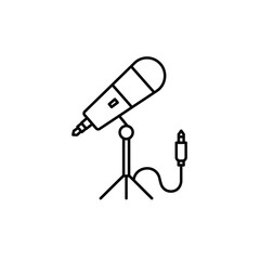 Microphone on stand with audio cable and jack for recording and podcasting on a white background. EPS 10.