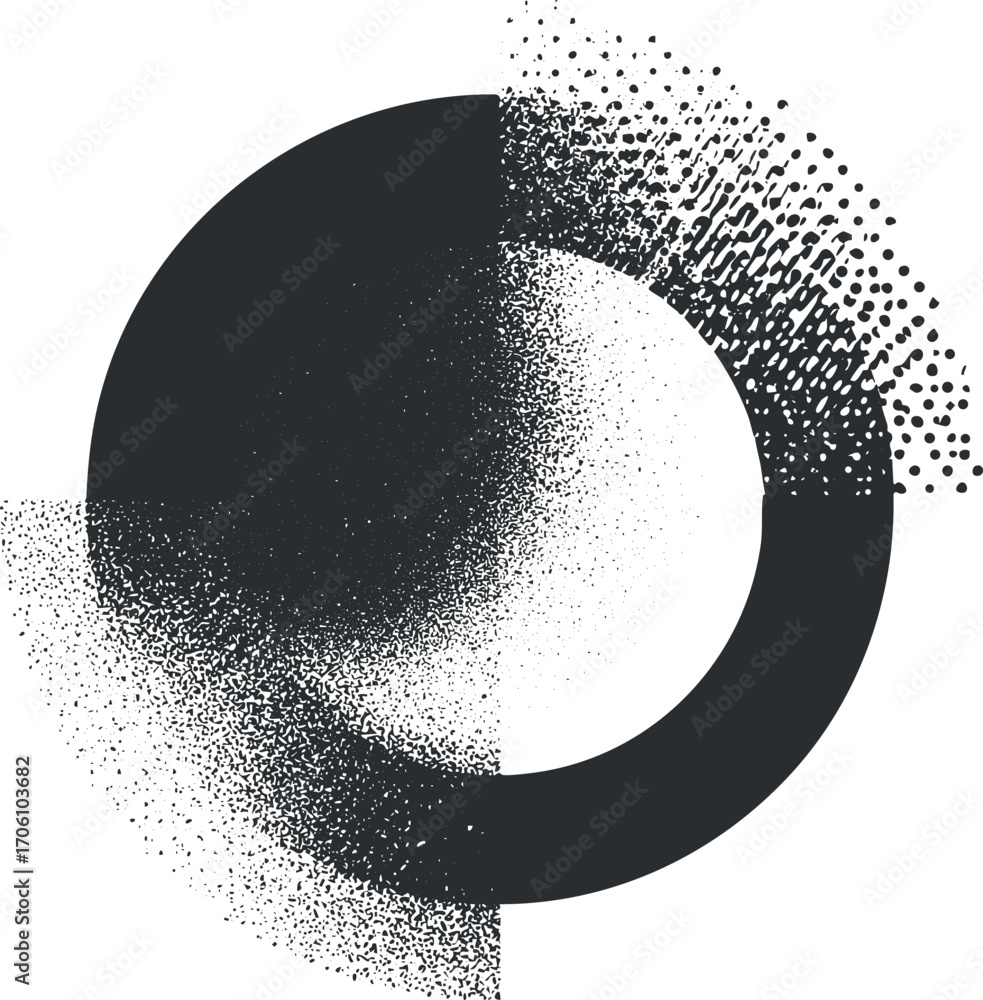 Poster abstract monochrome circle design with dotted texture and modern geometric pattern elements.