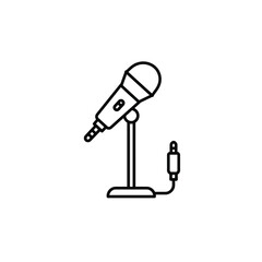 Microphone on stand with audio cable and jack for recording and podcasting on a white background. EPS 10.