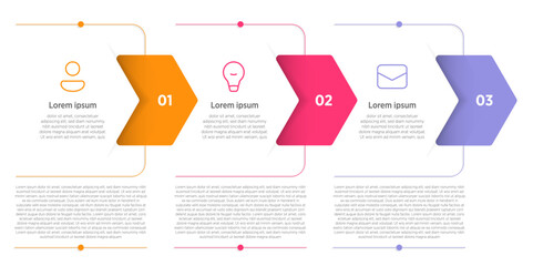 A clean infographic template with 3 rectangular elements arranged horizontally, each featuring a chevron design to represent the three-step business development process.