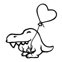 Dino Heart Balloon Funny Little Dinosaur Cute Happy