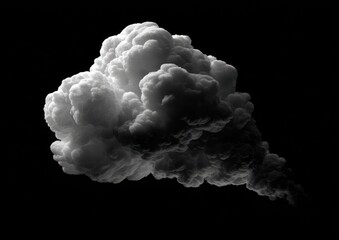 A dark, textured cloud of smoke plumes upwards. Gradations of gray highlight depth against the black backdrop, creating a sense of dramatic realism