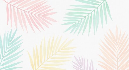 Pastel-colored palm leaves create a delicate and tranquil design on a white background.