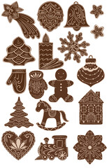 Festive clip-art gingerbread cookies and decorations for holiday celebrations and winter events