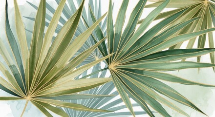 Delicate green and gold palm leaves in a serene, artistic display.